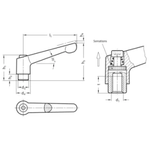 Image of GN300-45-M4-SW Adjustable Hand Lever; Black, Female