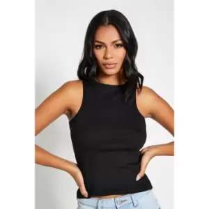 Image of I Saw It First Rib Cotton Racer Neck Vest Top - Black