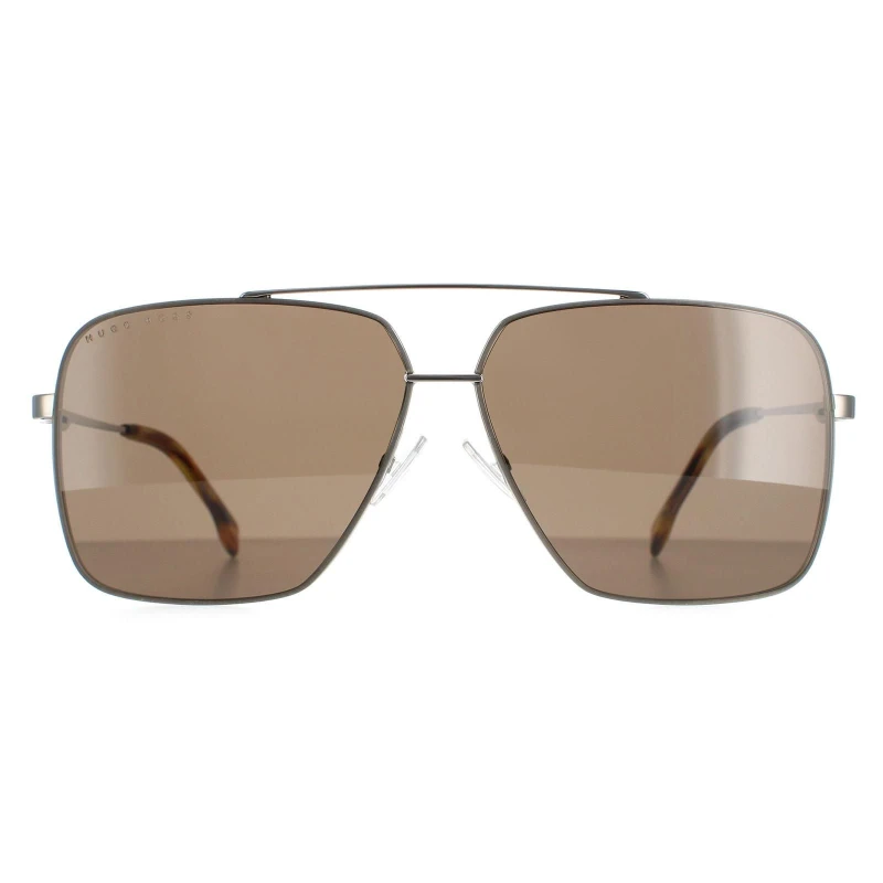 Image of Hugo Boss Round Brown Horn Ruthenium Brown BOSS 1325/S Silver
