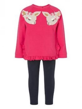 Image of Monsoon Baby Girls Deer Sweat Set - Pink, Size 3-6 Months