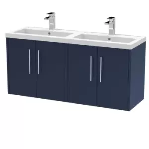 image of Hudson Reed Juno 1200mm Wall Hung 4 Door Vanity & Double Polymarble Basin - Electric Blue