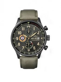 Image of AVI-8 Hawker Hurricane Black Date Dial Brown Leather Strap Mens Watch, One Colour, Men