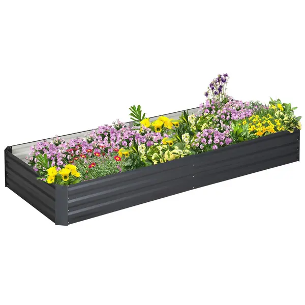 image of Outsunny Galvanised Raised Garden Bed w/ Open Bottom - Grey