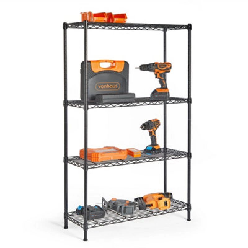 Image of Vonhaus Garage Shelving Units, Adjustable 4-Tier Metal Wire Shelving Unit For Storage, Pantry, Garage Or Greenhouse Shelves