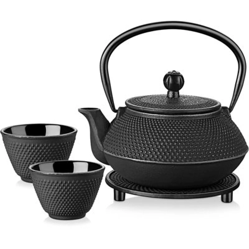 Image of Gr8 Home Stovetop 5 In 1 Tetsubin Teapot Set Japanese Cast Iron 800Ml Kettle Cups Tea Pot