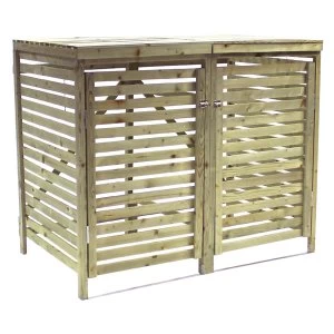 Image of Charles Bentley Garden Nordic Spruce Wooden Bin Storage Cupboard Unit - Double