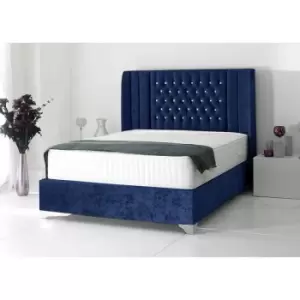 image of Alexis Luxury Modern Beds - Plush Velvet, Double Size Frame, Blue - Blue