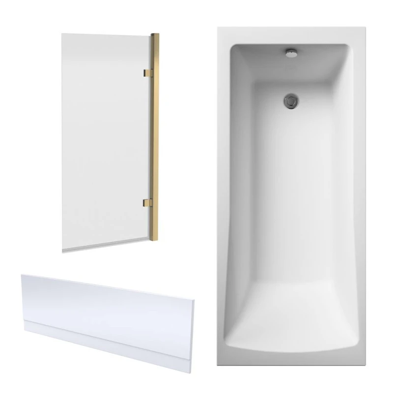 Image of Balterley Tub, Panel &Hinged Bath Screen, 1700mmx750mm, Brushed Brass Bronze