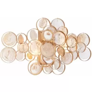 Image of Loops - Antique Gold Wall Light & Ornate Amber Glass Detailing - Twin Bulb LED Sonce
