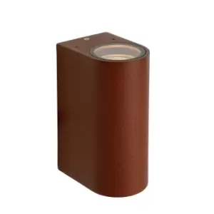 image of Lucide Boogy Modern Up Down Wall Spotlight Outdoor 2xGU10 IP44 Rust Brown