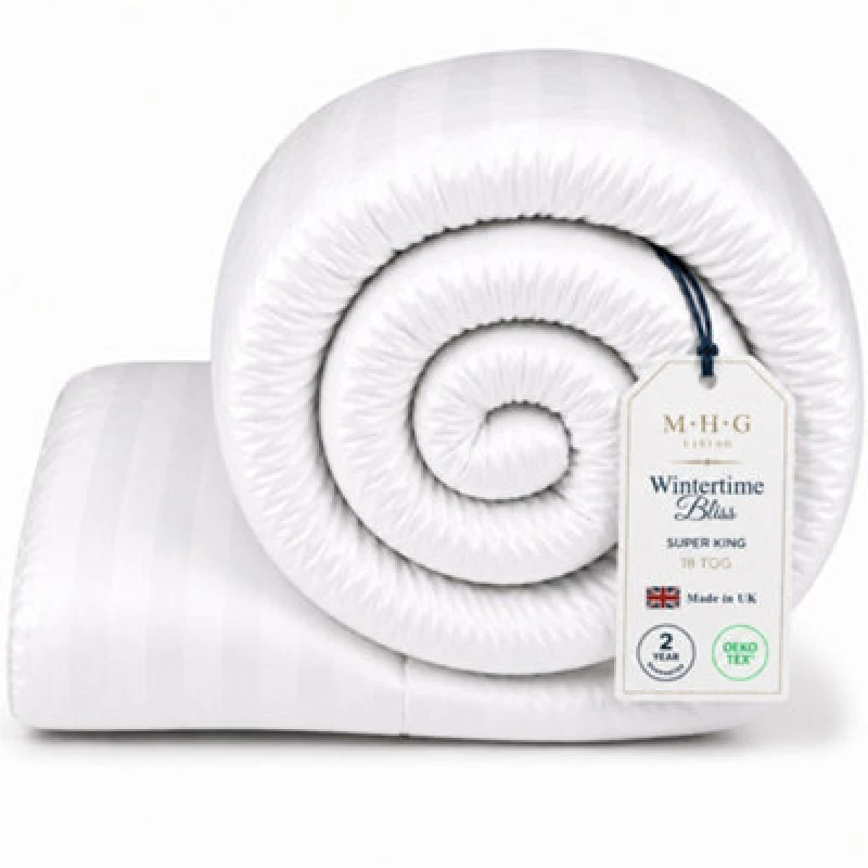 Image of MHG Living 18 Tog Winter Duvet - Hotel Quality Striped Microfibre Duvet, Breathable & Hypoallergenic - Super King