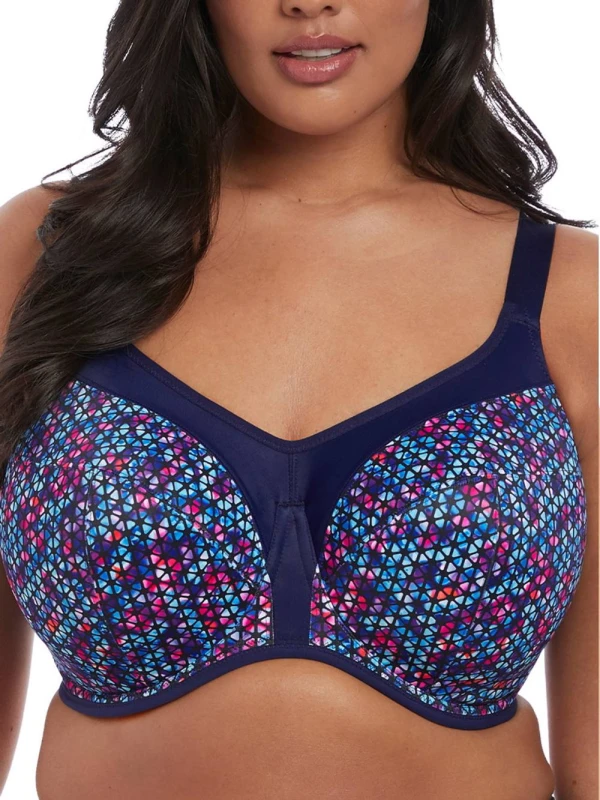 Image of Elomi Womens Energise Full Cup Side Support Sports Bra in Blue Size: 40F Blue Female 40F