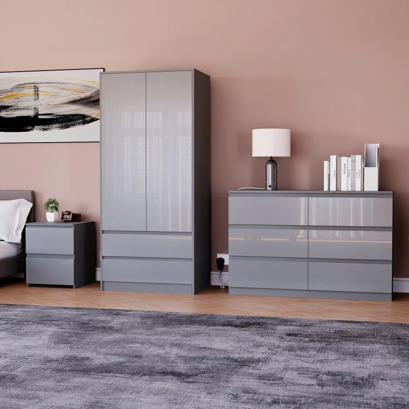 Image of Lassic Vida Designs Glinton Gloss 3 Piece Bedroom Set 4 Grey unisex 3 Piece