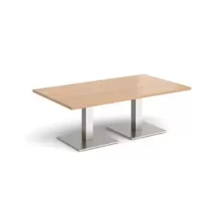 Image of Brescia rectangular coffee table with flat square brushed steel bases 1400mm x 800mm - beech