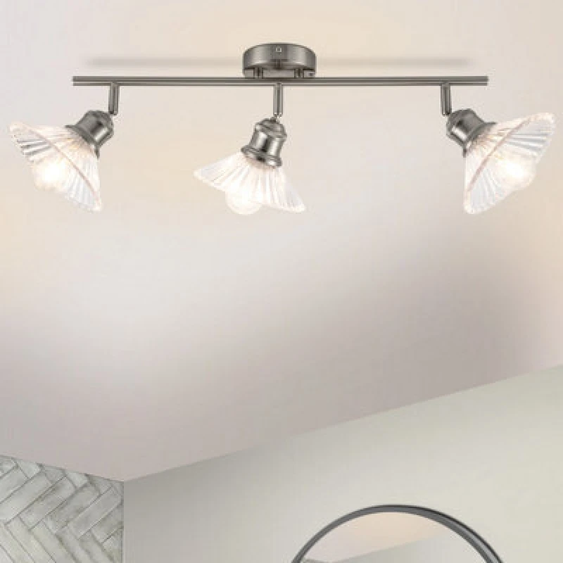 Image of Cosylyte Milan Bathroom 3 Light Modern Ribbed Glass Spotlight - Brushed Nickel