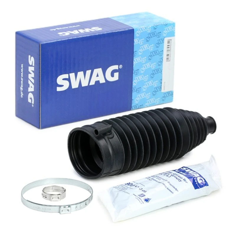 Image of SWAG 62 92 9207 Bellow, steering Rubber, with grease, with clamps, Front Axle Left Rubber Bellow,steering (195)