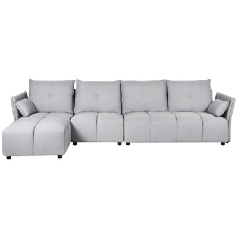 Image of Beliani Corner Sofa 4 Seater Tomra Fabric Light Grey Right Hand
