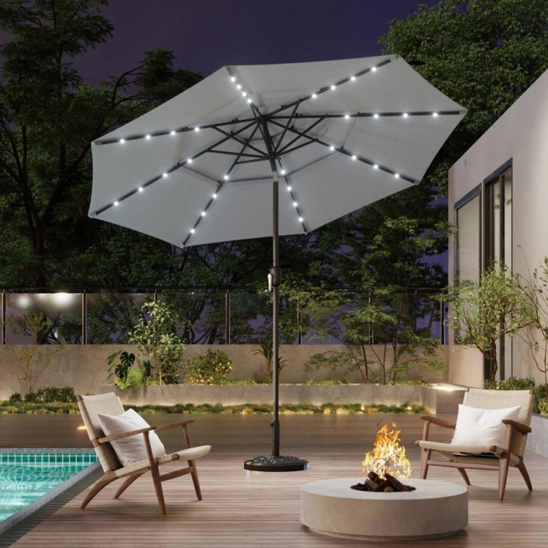 Image of Breeins 3-Tier Umbrella with Solar Lights Light Grey Grey L