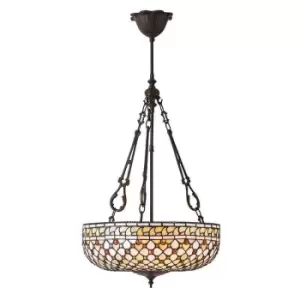 image of Interiors Mille Feux - 3 Light Large Inverted Ceiling Pendant Dark Bronze, Tiffany glass, E27