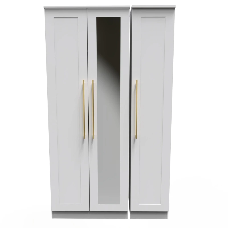 Image of Helmsley Tall Triple Mirror Wardrobe In White Ash (Ready Assembled)