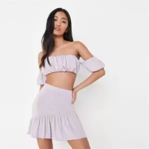 image of Missguided Ord Puff Sleeve Skirt Set - Purple