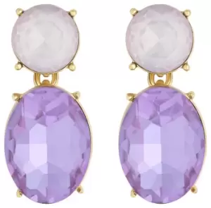 Lipsy Gold Coloured Purple Oval Glass Drop Earrings