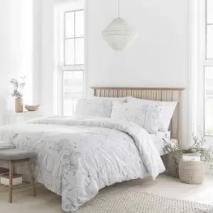 Image of Joanna Hand Drawn Floral Print Eco-Friendly Duvet Cover Set, Silver, Super King - Drift Home