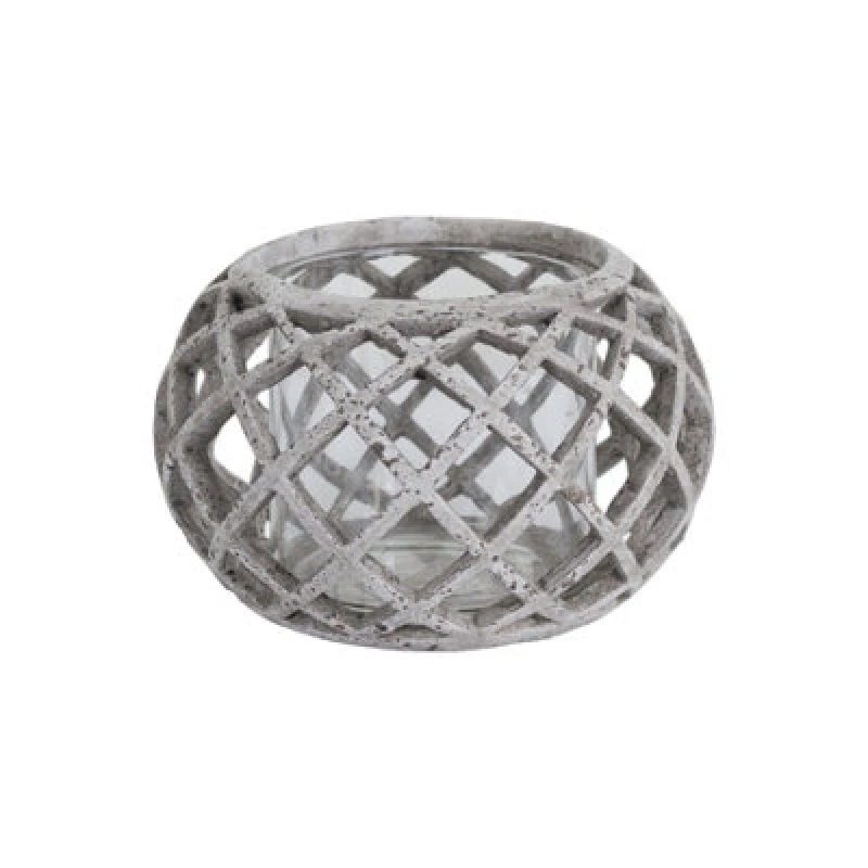 Image of Hill Interiors Large Round Ceramic Lattice Hurricane Lantern Grey (One Size)