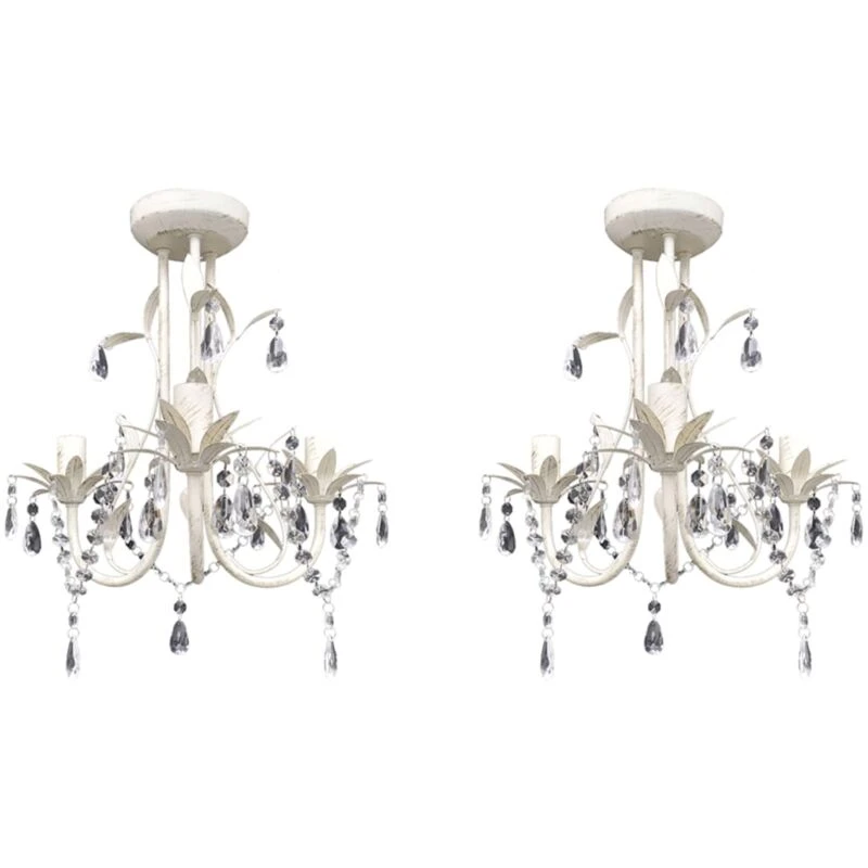 Image of VIDAXL Crystal Pendant Ceiling Lamp Chandeliers 2 pcs Elegant White Vidaxl 278738