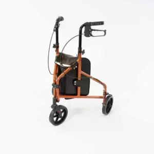 Image of NRS Healthcare Aluminium Lightweight Folding 3 Wheel Rollator Walking Aid with Bag - Orange