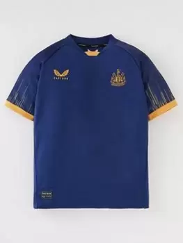 Image of Castore Newcastle Junior 22/23 Away Stadium Replica Shirt - Blue/Gold, Blue/Gold, Size M