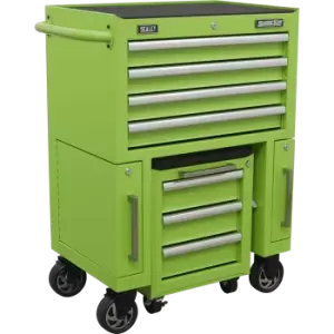 image of Sealey Tool Roller Cabinet and Pull Out Utility Seat Green