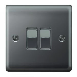 image of Wickes 10A Light Switch 2 Gang 2 Way Black Nickel Raised Plate