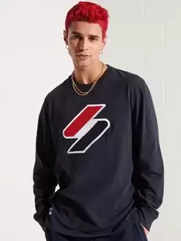 Image of Superdry Code Logo Long Sleeve Top - Navy, Size L, Men