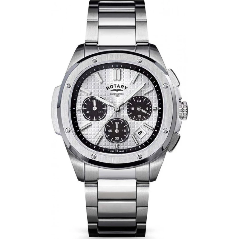 Image of Rotary Rotary Men RGB10031-07 Apex 100 40mm Watch in Silver Silver One Size Male 5018479168850