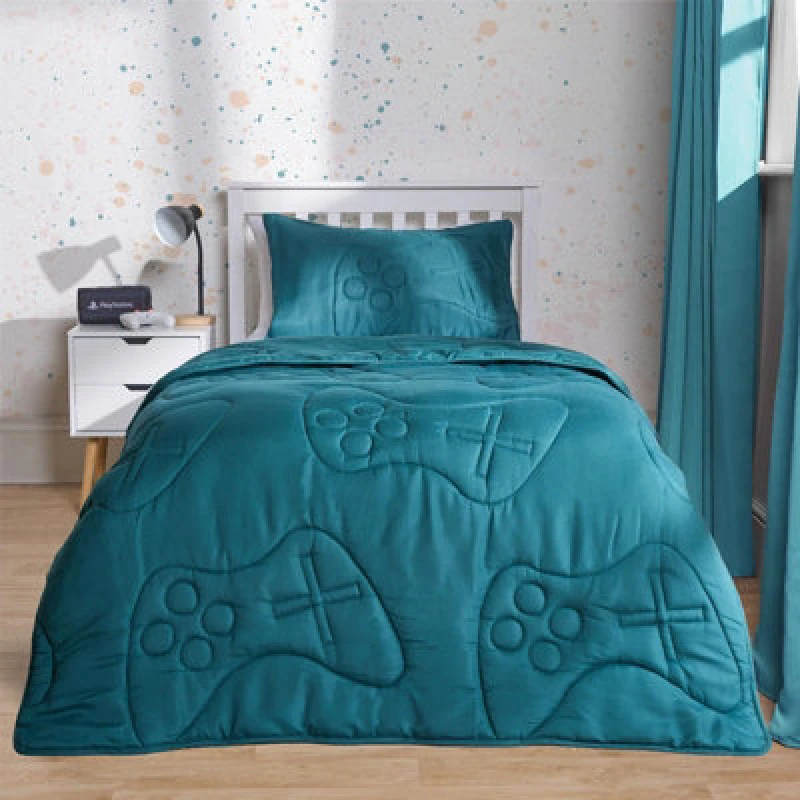 Image of OHS OHS Gaming Duvet Coverless Quilted 7.5 TOG Pillowcase Set Embossed in Green Size: Single Green Single Unisex 5027434211661
