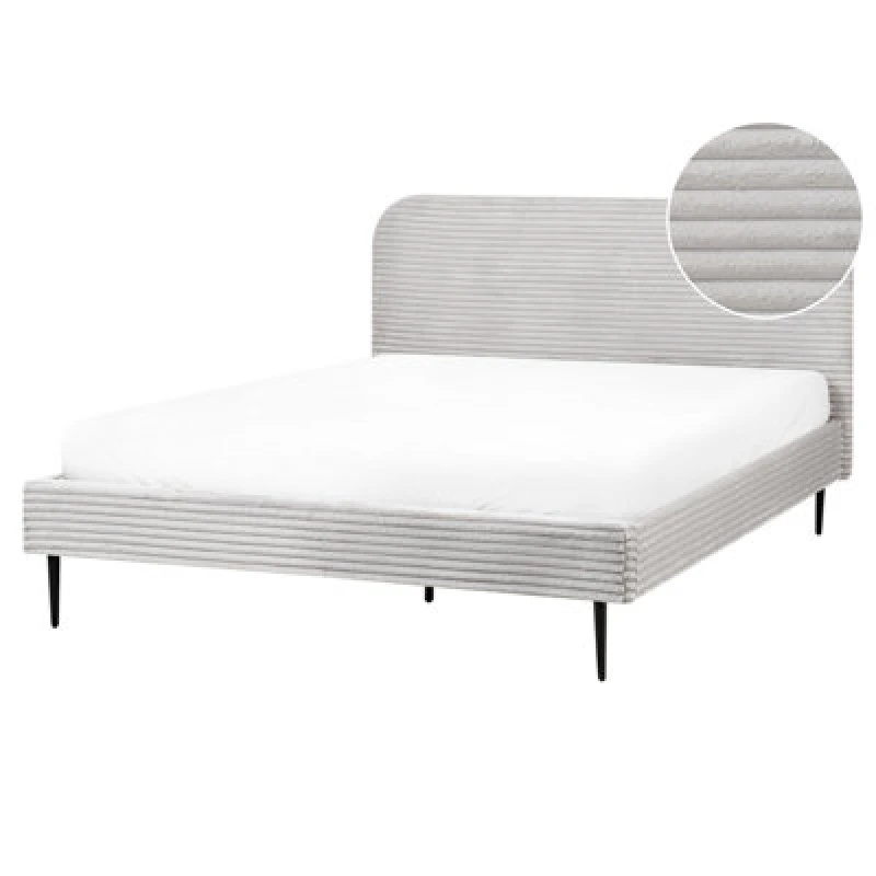 Image of Beliani Bed Corduroy Flayat 160 X 200 Cm (Eu King Size) Light Grey