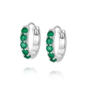 Image of Daisy London 925 Sterling Silver Beloved Green Onyx Huggie Earrings Sterling Silver