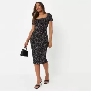 image of Missguided Bust Milkmaid Midi Dress Polka - Black