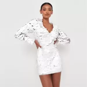 image of Missguided Large Sequin Plunge Min Dress - White