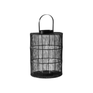 image of Ivyline Portofino Wirework Lantern With Glass Insert H:34 x W:24cm - Black