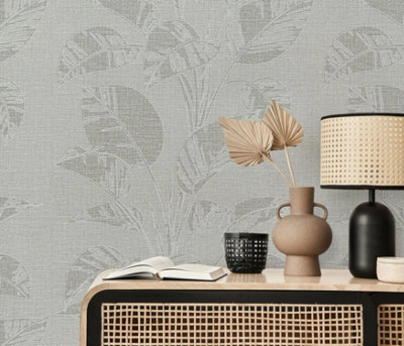 Image of Erismann Largo Leaf Blown Vinyl Wallpaper - Green