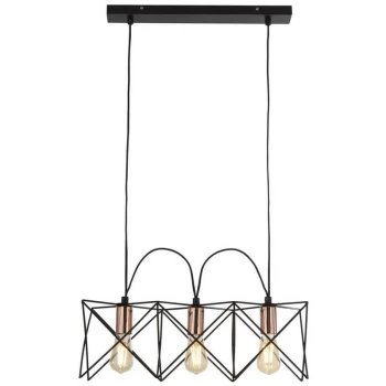 Image of Searchlight ANTHEA - 3 Light Black Frame Ceiling Pendant with Copper Detail