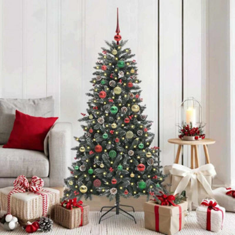 Image of vidaXL Artificial Christmas Tree with Stand, Multicolour Balls Green 83.5 x 83.5 x 150 cm, Green 3395876