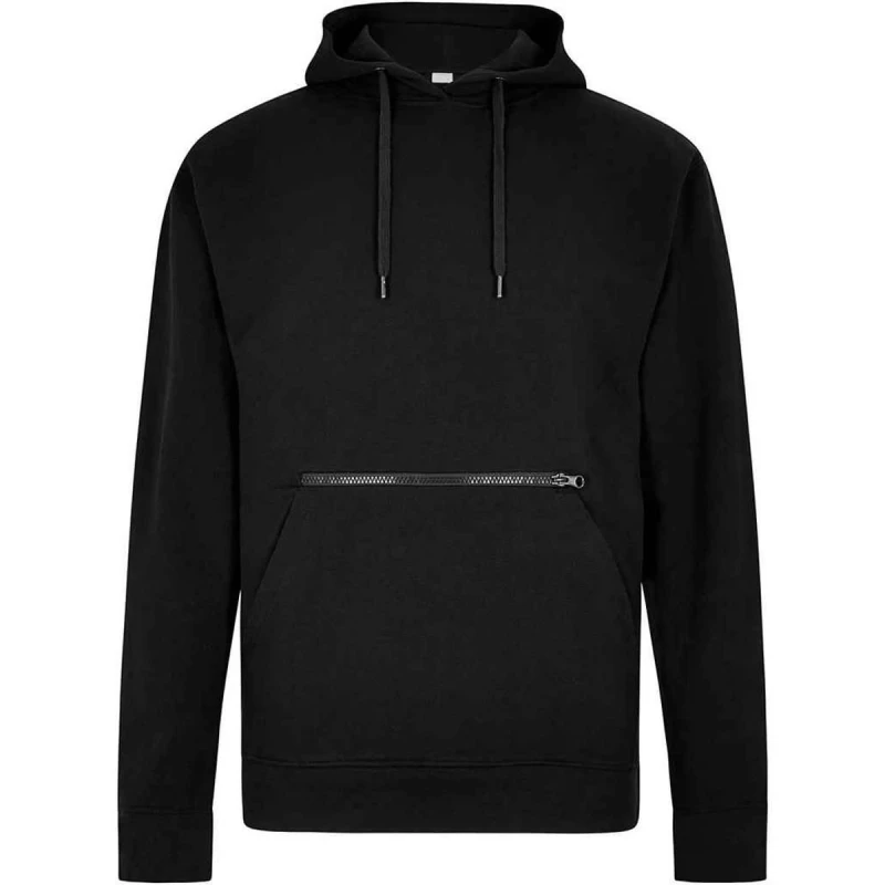 Image of Kustom Kit Mens Pique Zip Pocket Regular Hoodie in Black Size: Small Black Male S