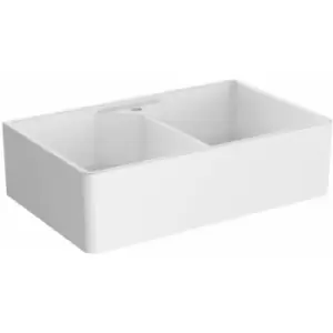 Image of Dublin Kitchen Sink Ceramic Undermount Belfast Double Bowl Waste White - White - Reginox