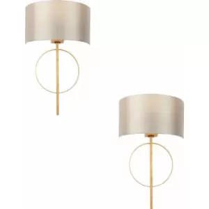 Image of Loops - 2 pack Antique Gold Leaf Wall Light & Mink Satin Shade Dimmable Filament Lamp