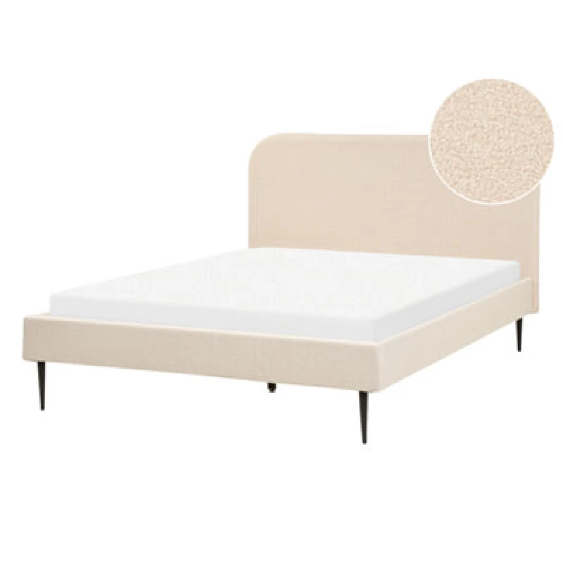 Image of Beliani Bed Boucle Flayat 140 X 200 Cm (Eu Double) Light Beige