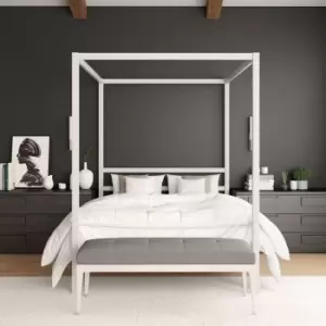 Image of Modern White Metal Four Poster Canopy Bed 4ft6 Double 135 x 190 cm
