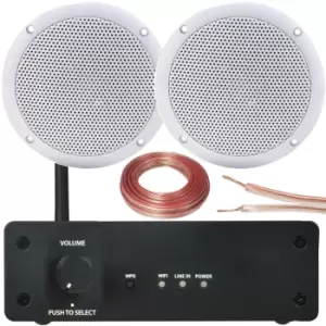 image of Bathroom Wi Fi Ceiling Speaker Kit Wireless Amp & 2x 80W Moisture Resistant